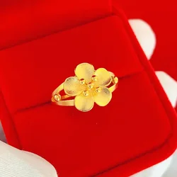 Pure 14K Yellow Gold Color Ring Exquisite Flowers Personality Ring for Women Bridal Wedding Birthday Jewelry Gifts
