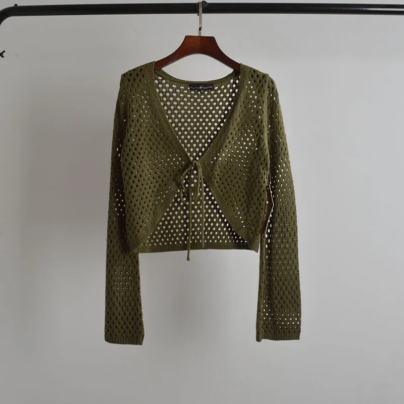

Spring Autumn Versatile Hollow out Knitted Long Sve Sun Protection Open Cardigan awl Women's Outerwear Cover up Jaet