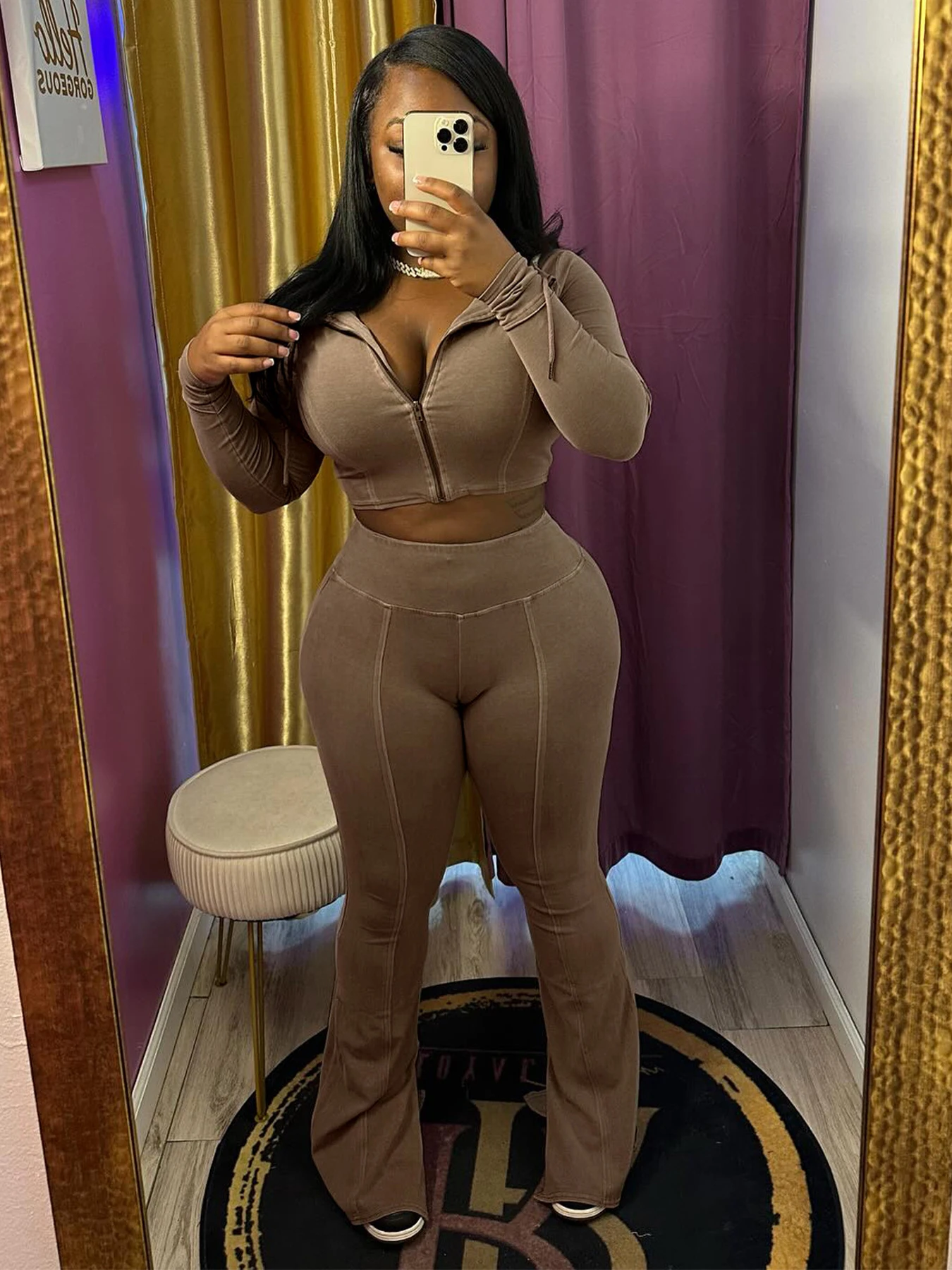 غريب سنور المتعثرة المرأة قطعتين مجموعة رياضية البريدي مقنعين سترة الخصر مضيئة السراويل الشارع الشهير مطابقة شريط وتتسابق