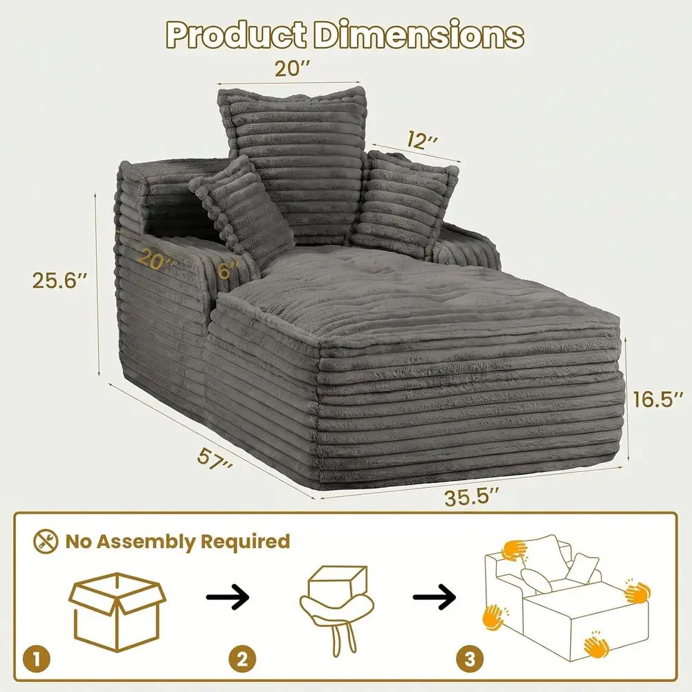 57 Inch ChaiLounChair Indoor, Corduroy Upholstered onelSoa ed, Deep at Sleeper Couch Reading Chairs, Small Comy Cloud Soas Couch