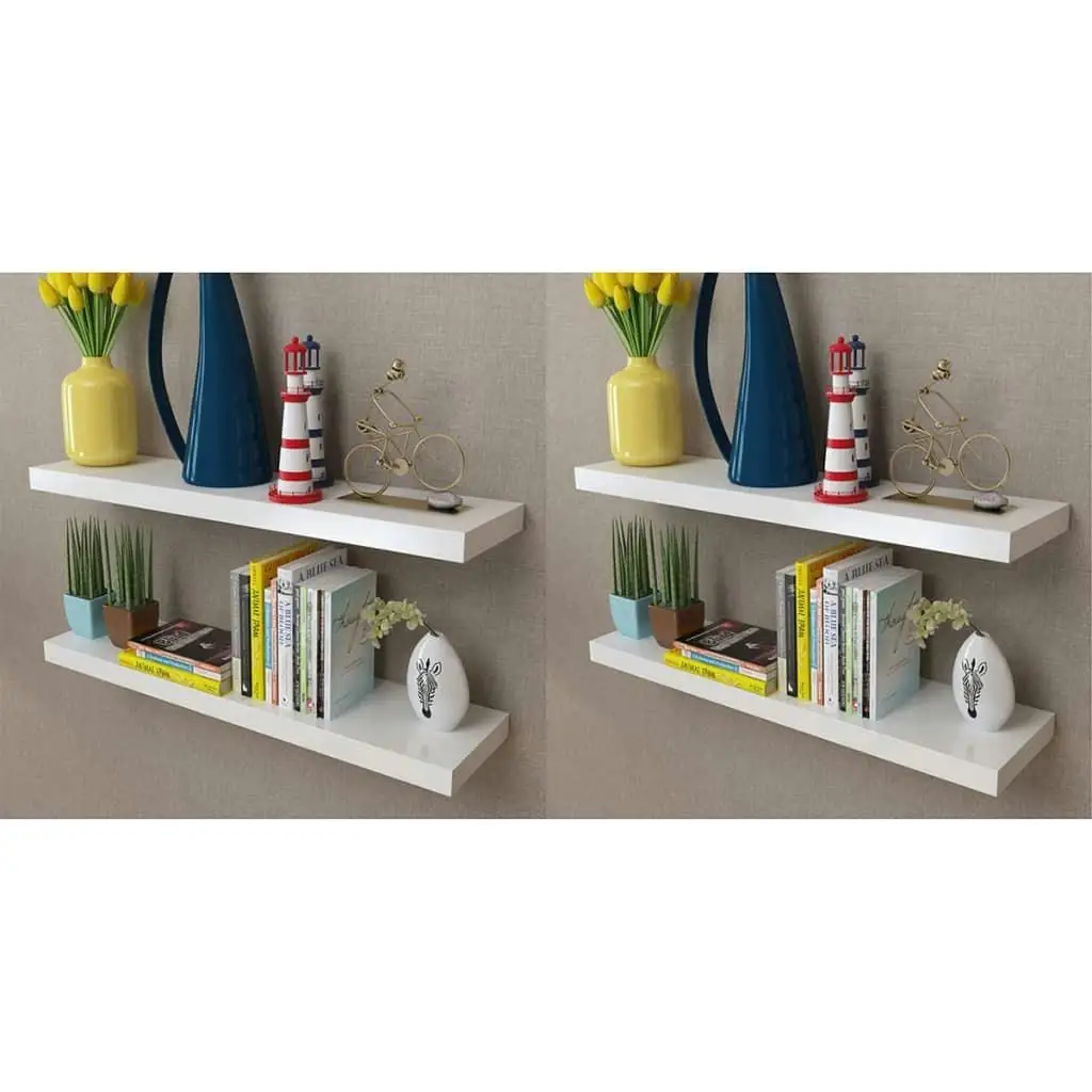 Set of 4 White Wall Shelves 31.5 Inches - Modern Floating Storage for Home Decor