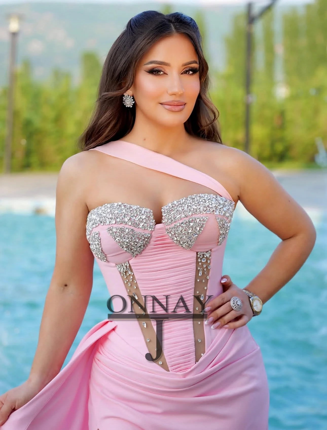 Vestidos De Noche De satén rosa personalizados, vestido Maxi con cristales De ilusión para mujer, Vestidos saudíes De Dubái, vestido a medida Plus