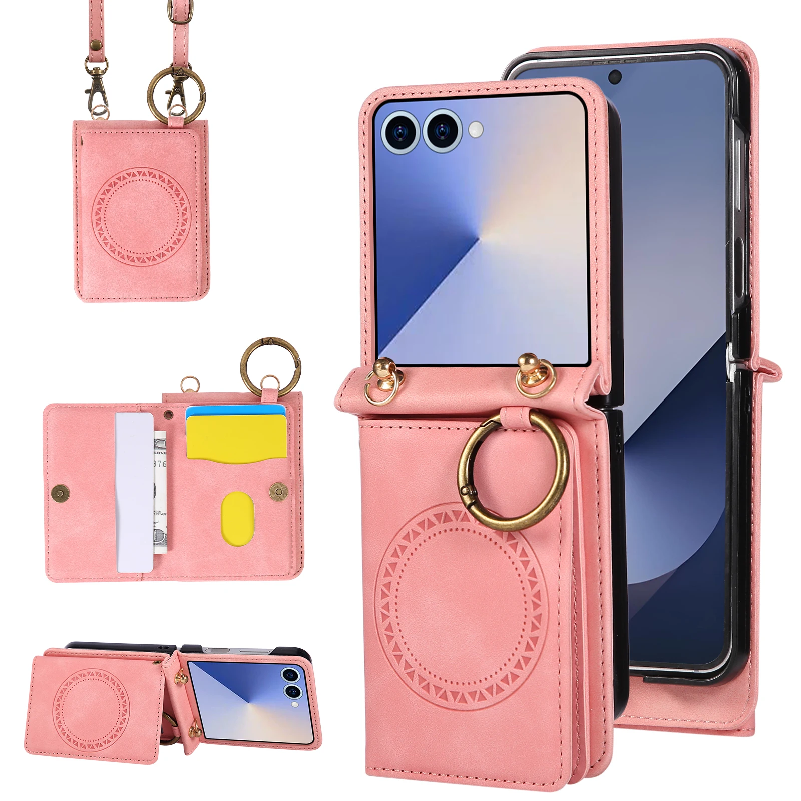 

Кожаный магнитный кошелек с держателем для карт, чехол для телефона Samsung Galaxy Z Flip 7 6 5 4 3 Zflip7 Flip6 Flip5, чехол через плечо F