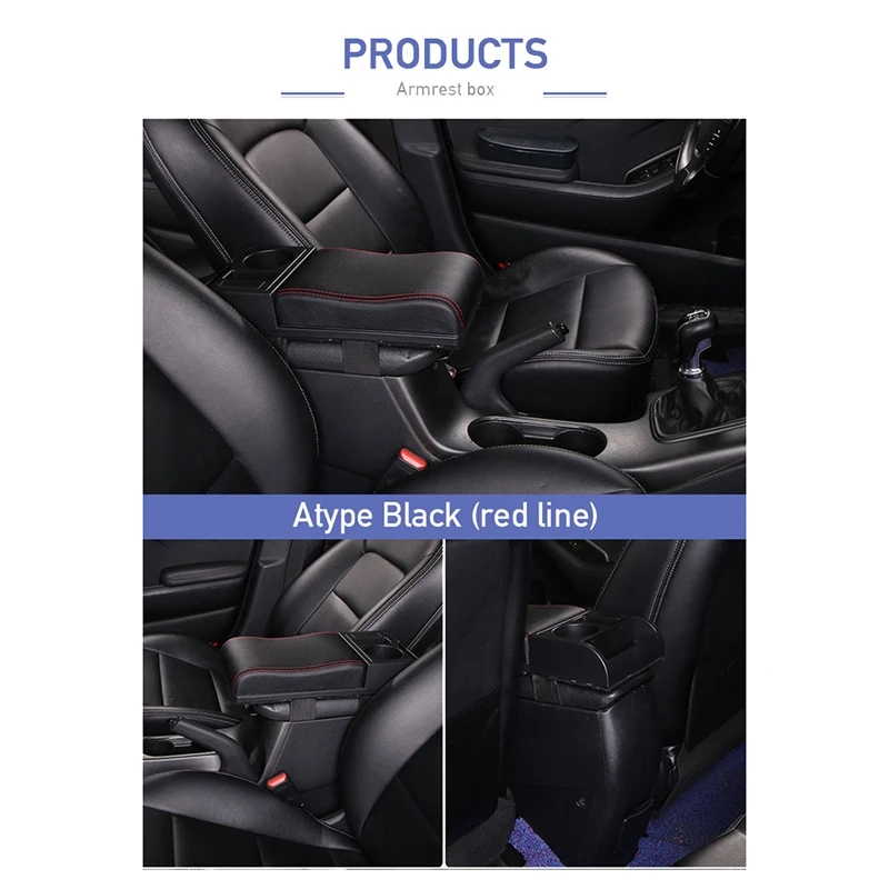 Car Armrest With Cup Holder Universal Pu Leather Storage Box Soft Elbow Suppoty Cushion Movable Armrest Pad