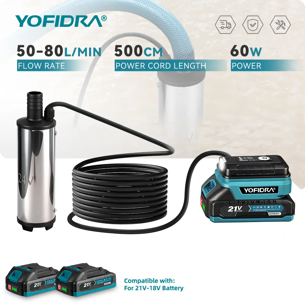 50-80L/min Elektrische Wasserpumpe Kabellose Tauchpumpe Abwasserbehandlungswerkzeug für Makita 18V Akku
