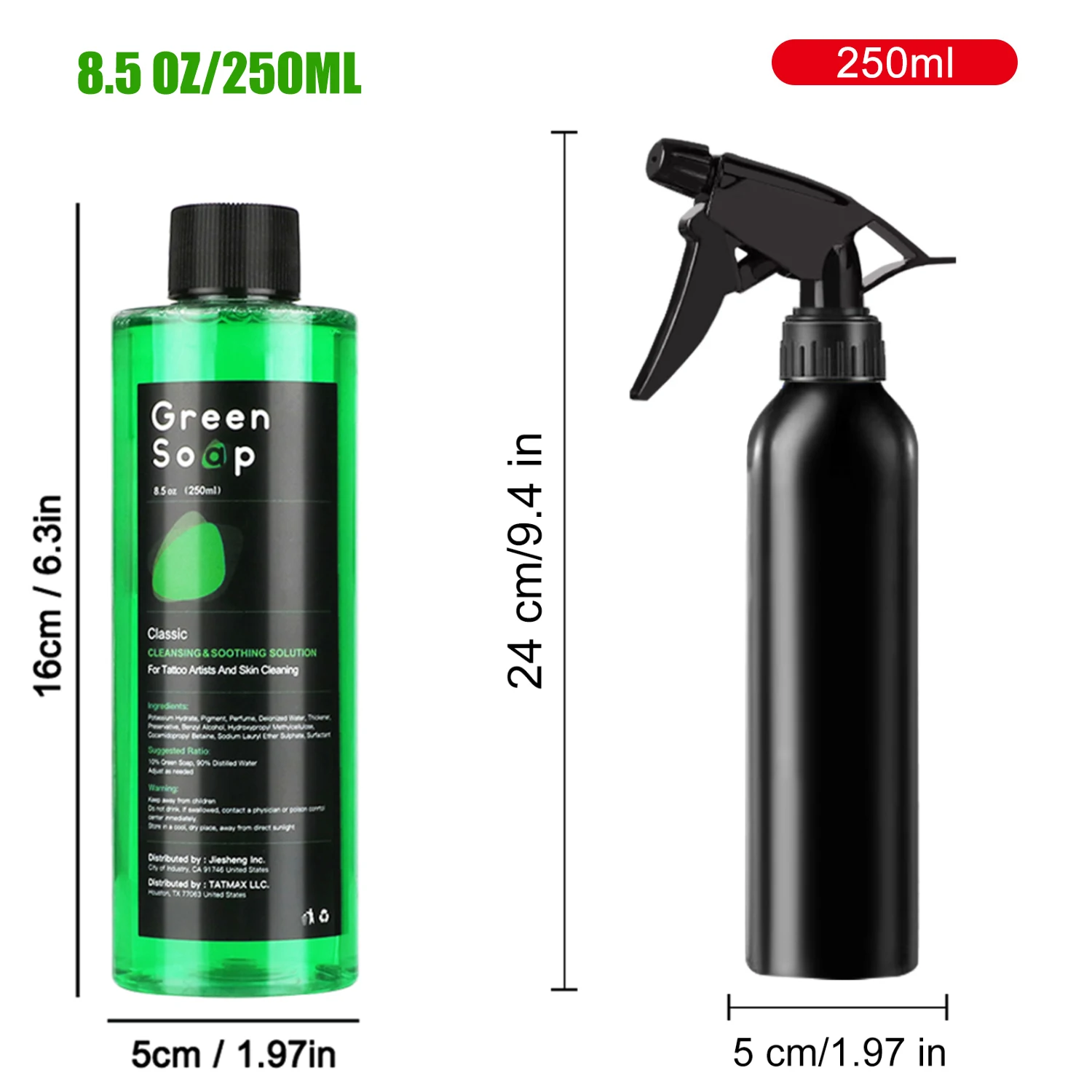 Tattoo Green Soap Kit - 250ML Green Soap with 250ML Aluminium Pressure Sprayer Bottle Tattoo Cleaning Tools  Tattoo Supplies view 5