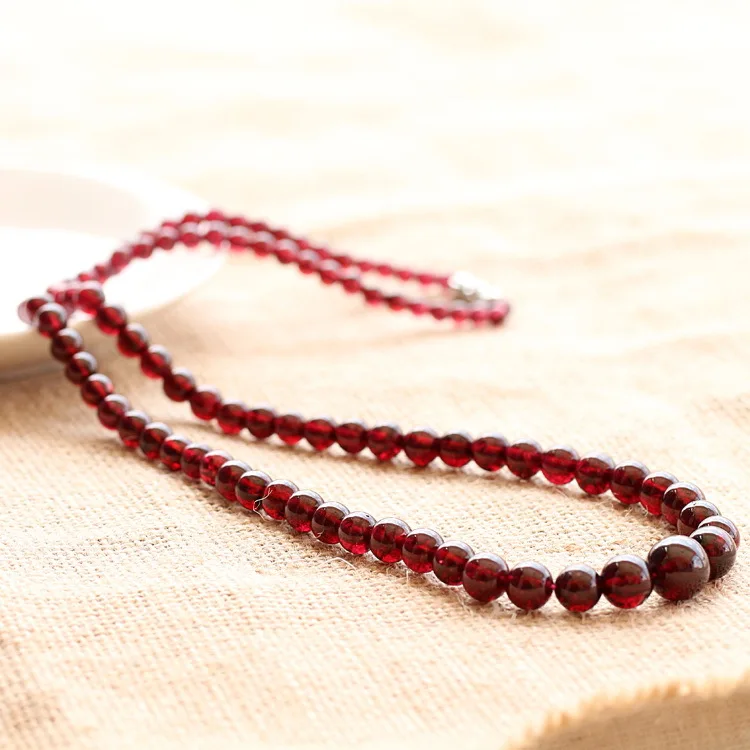 

Natural Red Garnet Crystal Clear Round Beads Necklace 5-10mm Women Fashion Jewelry Genuine Garnet Pendant AAAAAA