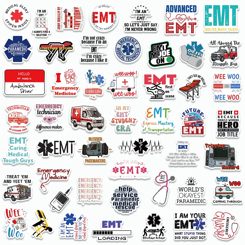 50PCS Cartoon Emergency Medical Technician Stickers Decals For iPad Laptop Luggage Fridge Scrapbook DIY Decorate Stickers