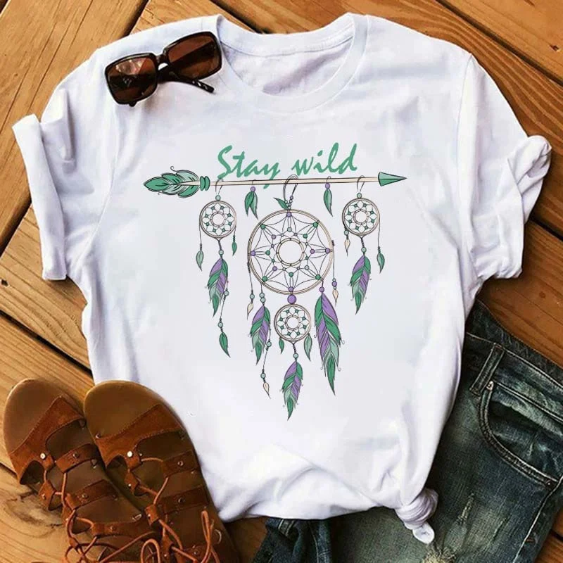 Funny Women T-shirts Dream Catcher Printed Tshirt Harajuku 90s Ulzzang Girls T Shirt Summer Fashion Short Sleeved Tshirt