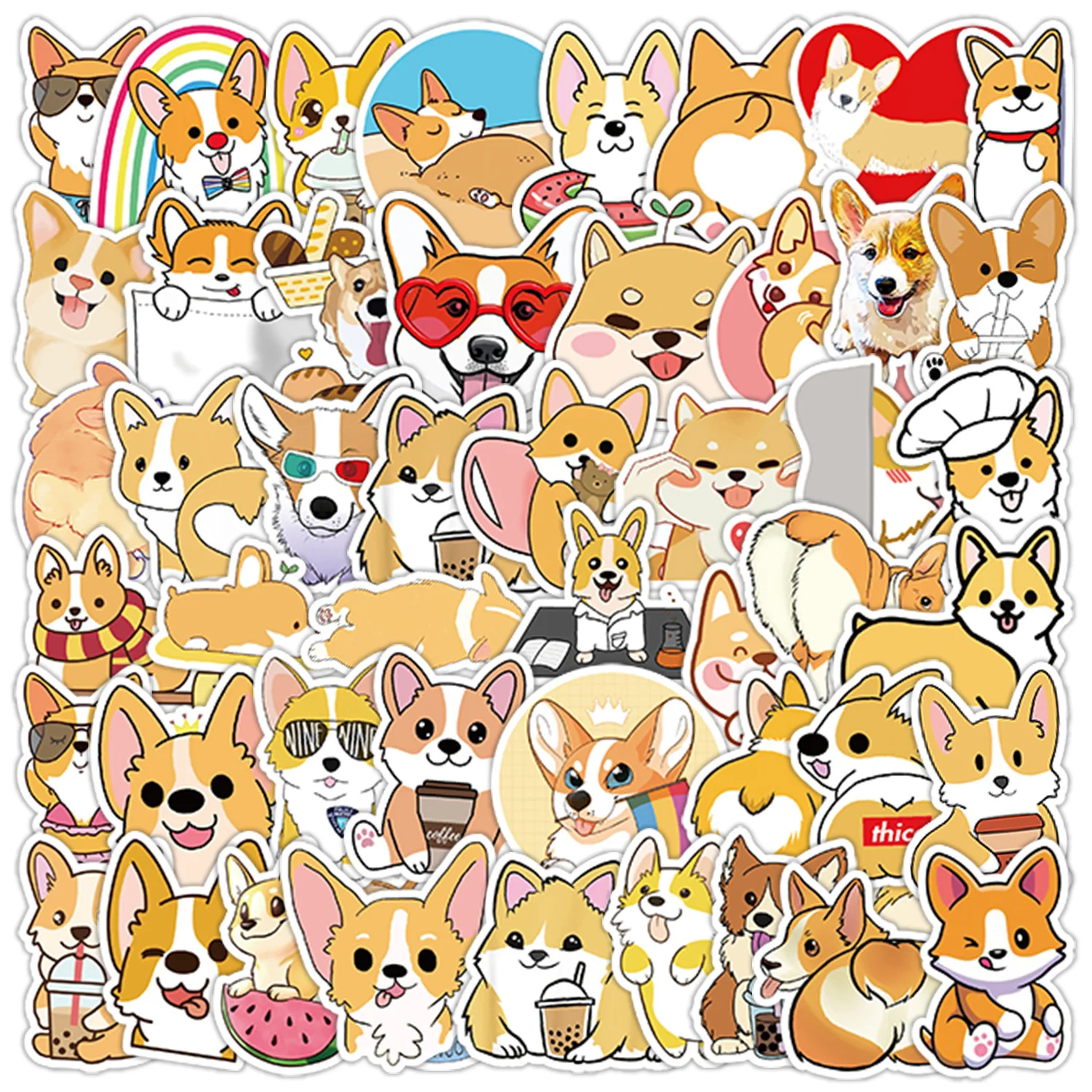 

10/50PCS cartoon cute corgi dog decorative notebook skateboard suitcase graffiti notebook waterproof sticker Kids Toy