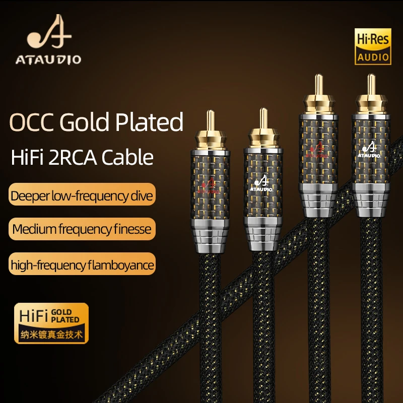 One Pair HiFi RCA Cable for Speaker Amplifier Hi-end OCC Gold-plated Core 2RCA to 2RCA Connector Stereo Interconnect Audio Cable