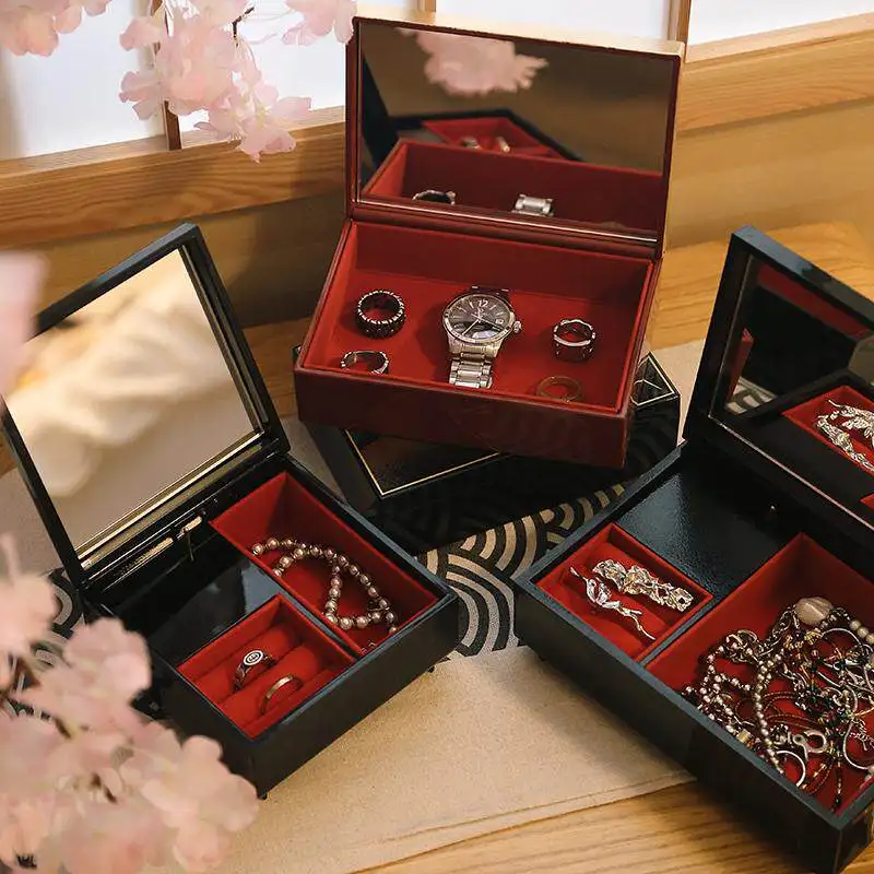 Chinese Lacquer Jewelry Box Handmade Luxury Mother of Pearl Inlay Wedding Gift