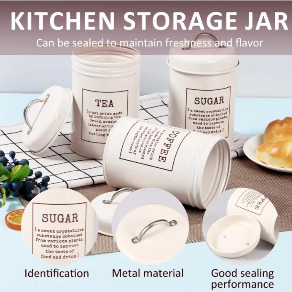 Ensemble de boîtes de rangement en métal, pot de rangement réutilisable, ensemble de pots de cuisine scellés, pot à biscuits et bonbons de grande capacité, 3 pièces