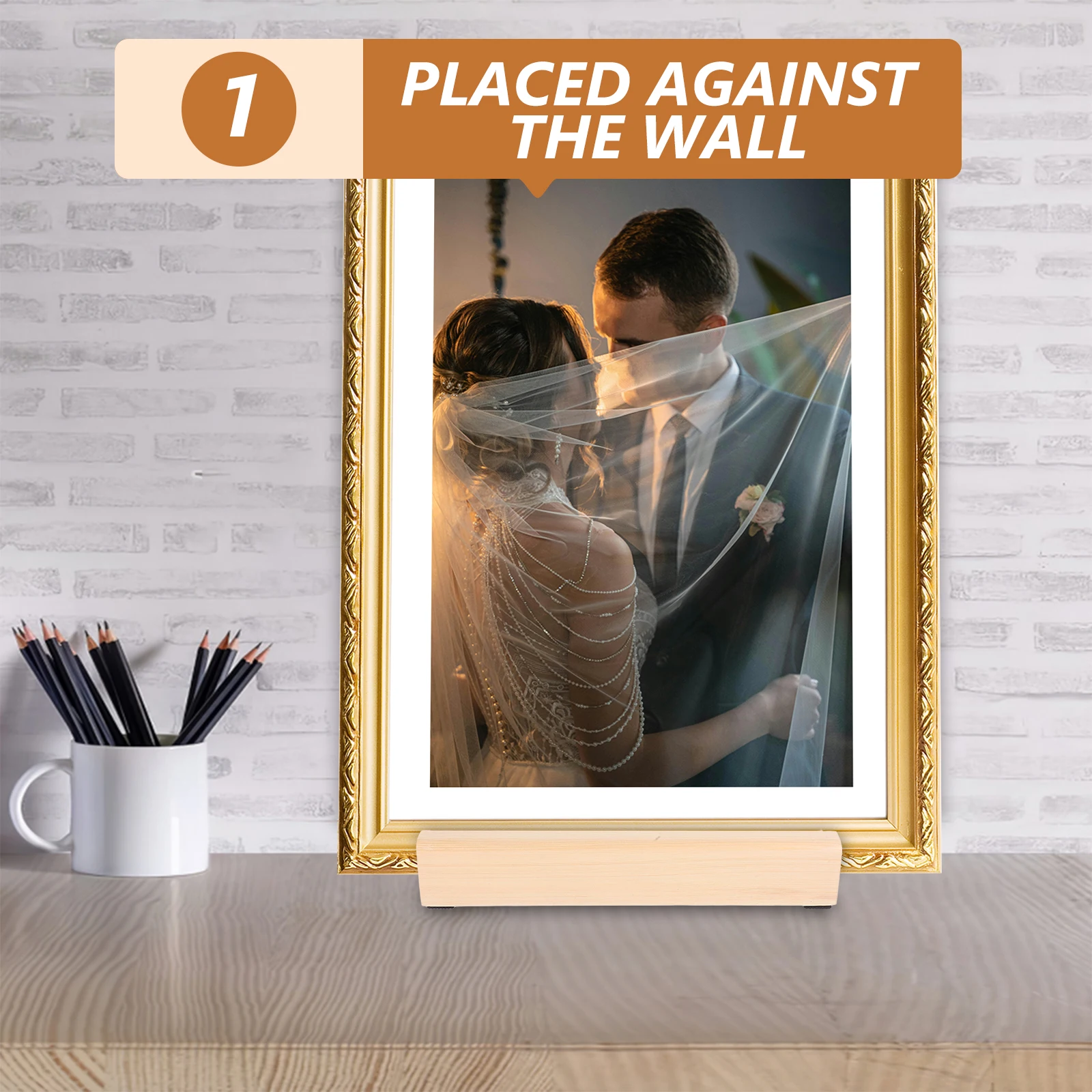 

Solid Wood Mirror Stand Floor Base Non-Slip Stable Movable Wall Leaning Picture Display Stand Luxury Design for Living Room