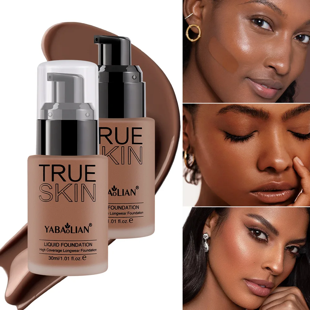 ブラウンフェイスベースリキッドファンデーションメイクアップコンシーラー防水明るく美白長期持続BBクリーム化粧品30mlカバー力