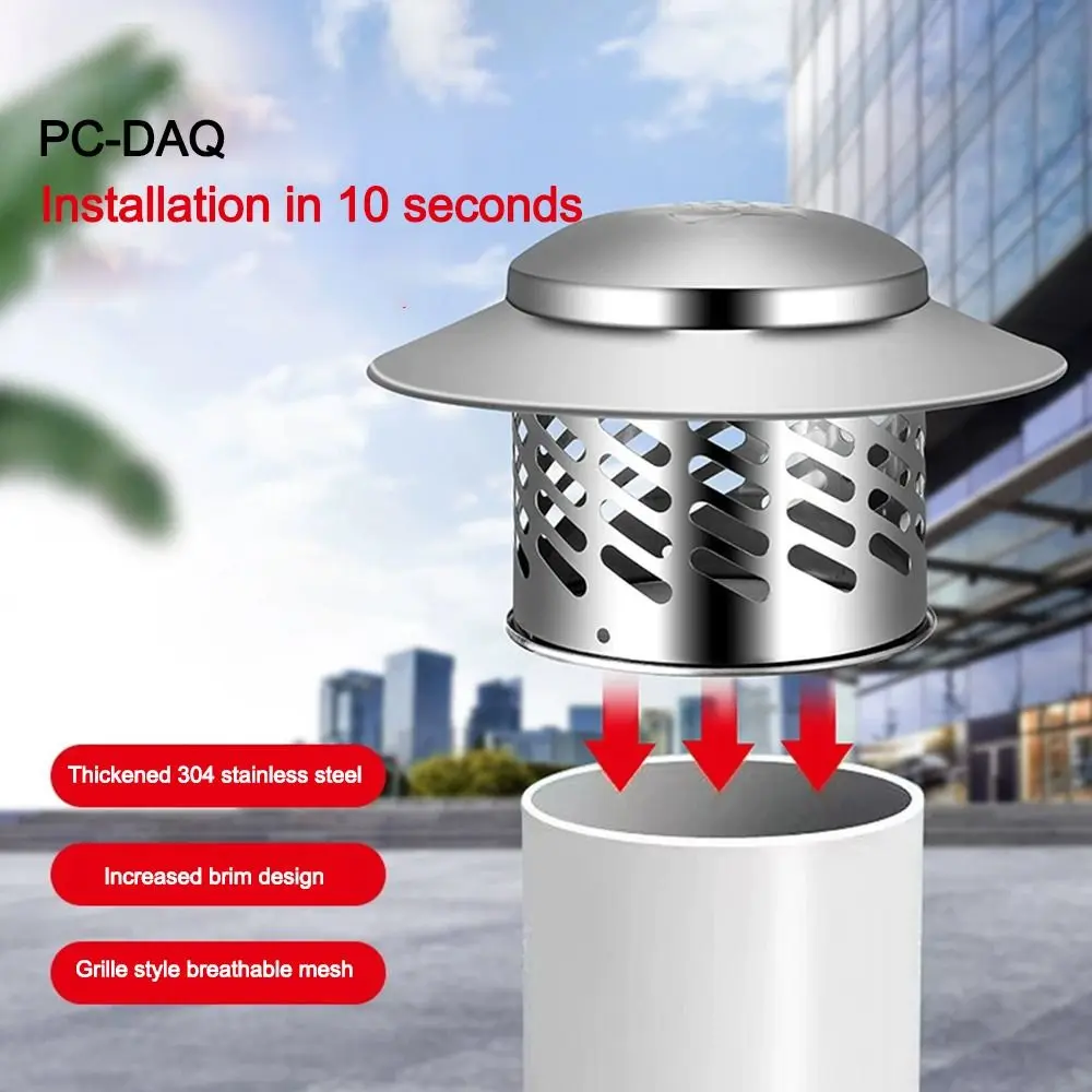 80/110/160/200mm Rain Cover Exterior Vent Windproof Stainles Steel Roof Pipe Exhaust Hood Rainproof Breathable