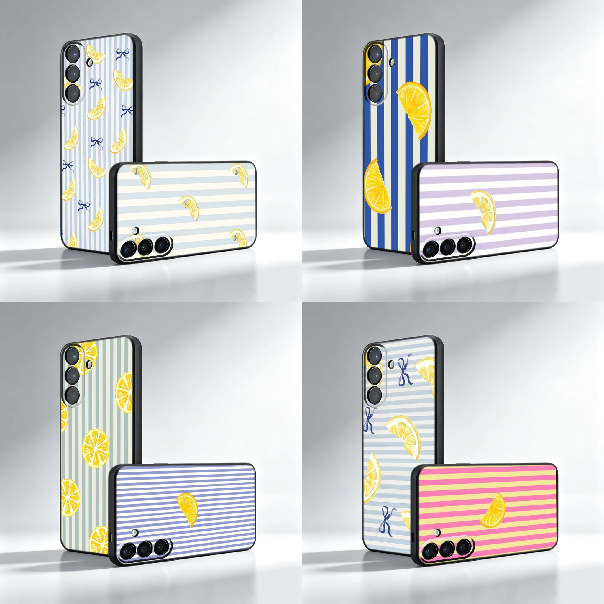Lemon Striped Color Phone Case For Samsung A53 A52S A33 A32 A23 A22 A13 A12 A03S A02 Note 10 20 Ultra A73 A72 M22 M32 M33 A81 M6