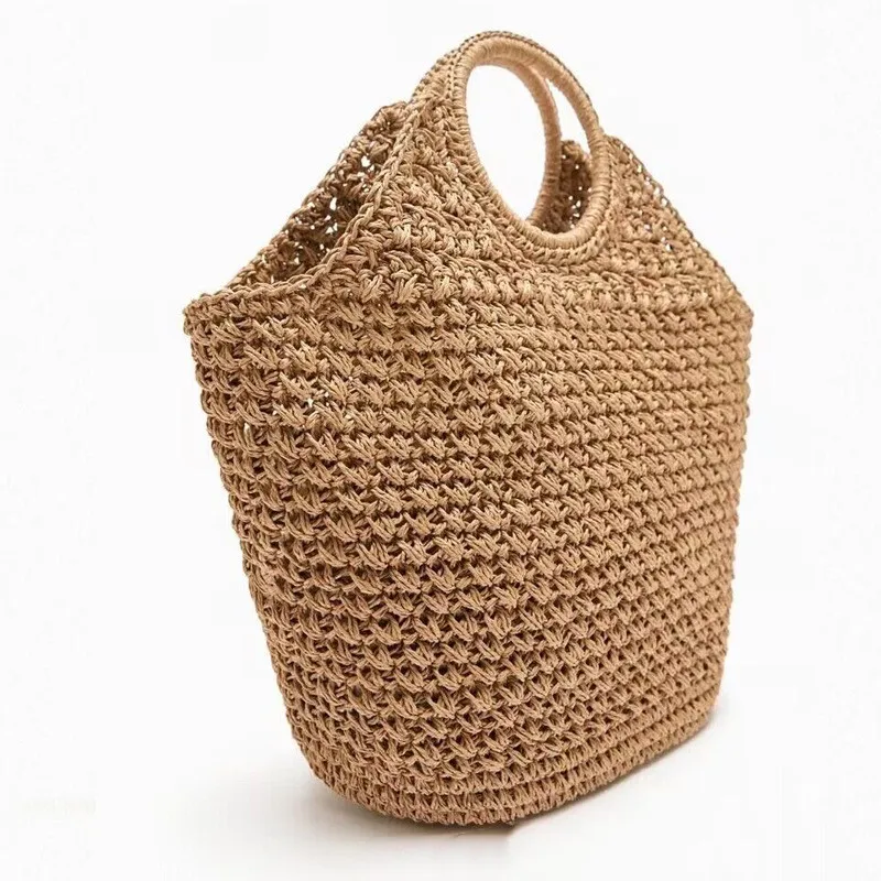 Summer Straw Bags for Women Hollow Raffia Crochet Beach Bags Rattan Woven Shoulder Bag Fashion Weaving Ladies Tote Handbags 2024