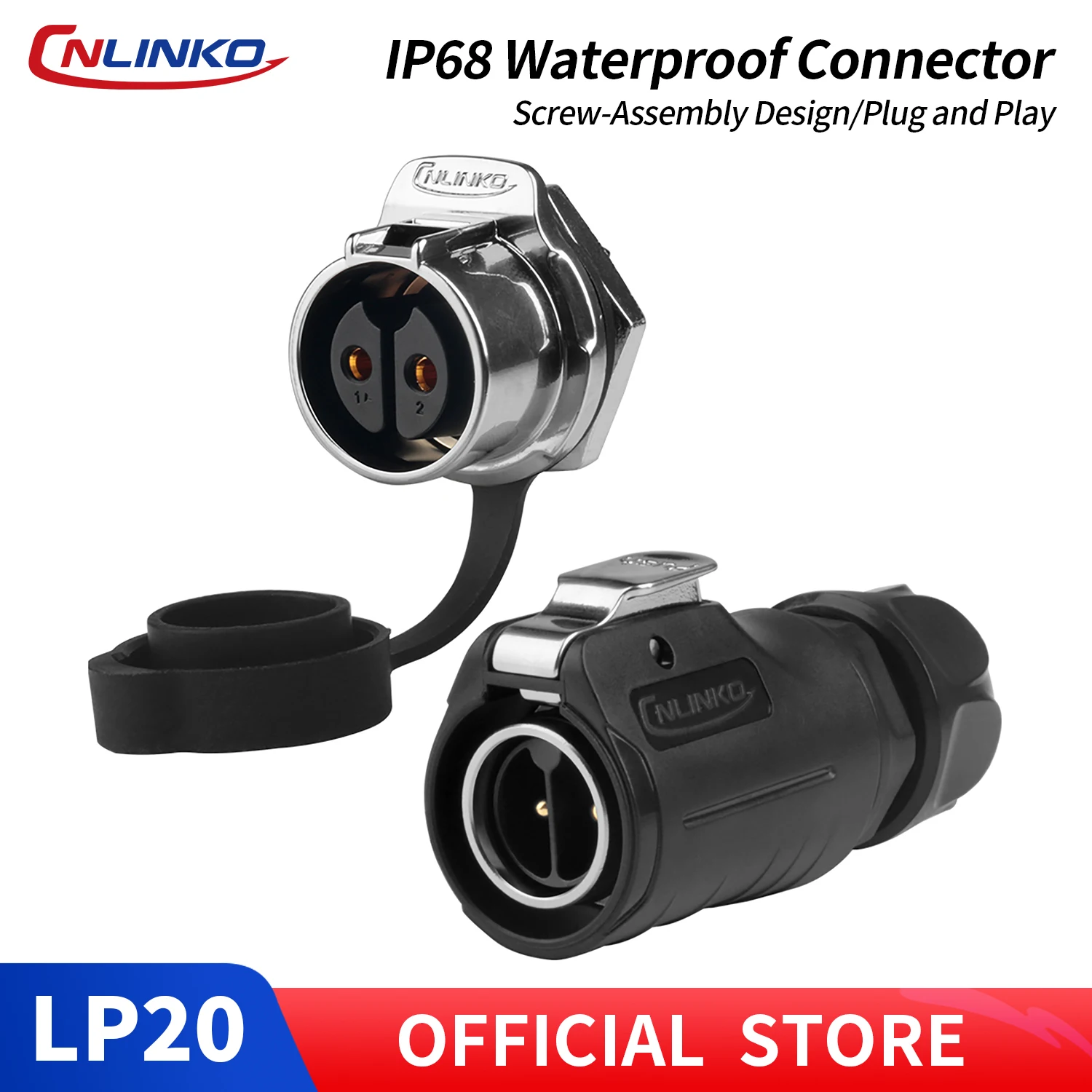 CNLINKO M20 Industrial Lock Screw Connector 2/3 Pin 20A 500V Waterproof Anti-Retreat for Agricultural Robots & Outdoor Equipment