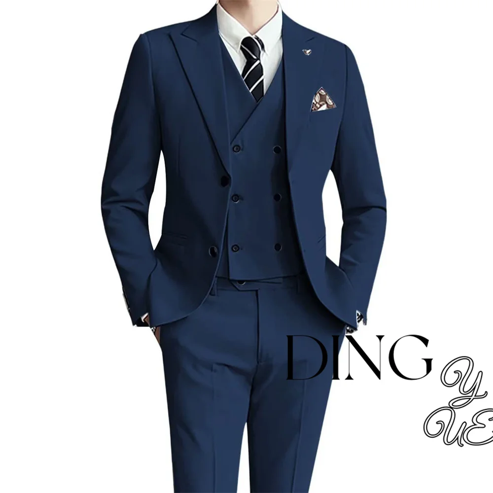 Men\'s 3 Pieces Suit Set Dress Male Business Casual Solid Color Fashion Slim Fit Dress Blazers Pants Vest Formal Wedding Clothing