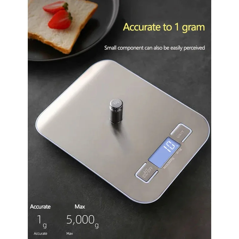 

Rechargeable Stainless Steel Electronic Scales 5kg/10kg Kitchen Scales Home Jewelry Food Snacks Weighing Baking Tools