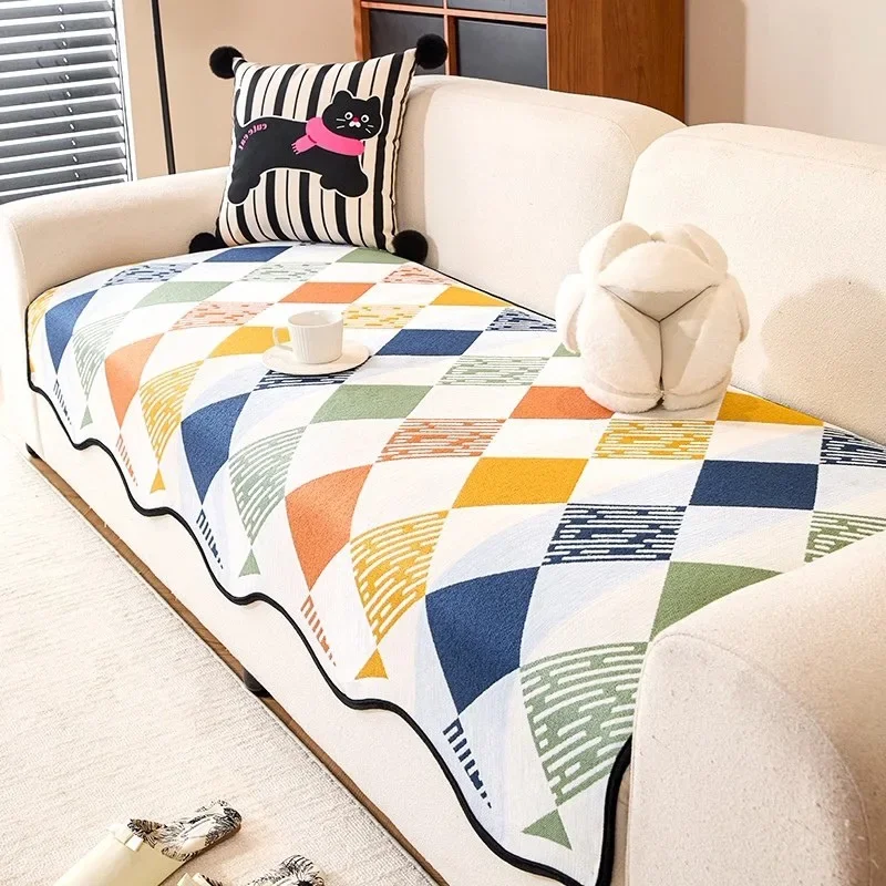 Nordic Chenille Sofa Cushion for Four Seasons Wrap Side Solid Color Couch Seat Cover with Backrest Universla Sofa Towel
