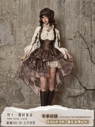 Blood Supply Original Dark Steampunk Asymmetric PU Autumn Maillard Chest Strap Trail Dress Brown Light Lolita Suspender Dress