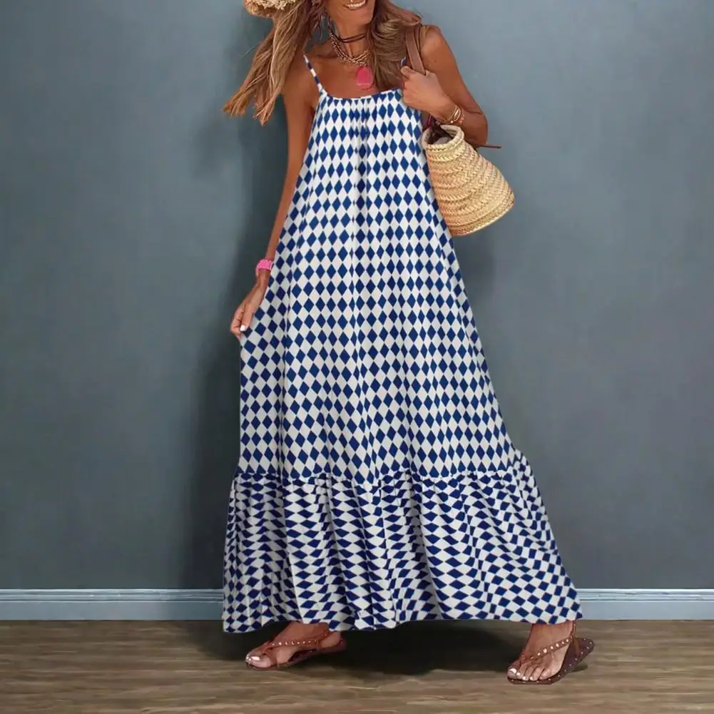 

Women Bohemian Vest Dress Slipper Matching Dress Boho Floral Tiered Maxi Dresses for Women Summer Flowy Backless for Wardrobe