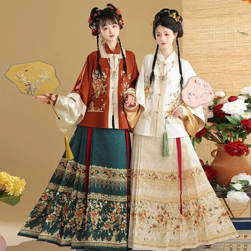 Hanfu women's Ming square collar than nail embroidery autumn new Chinese style horse dress