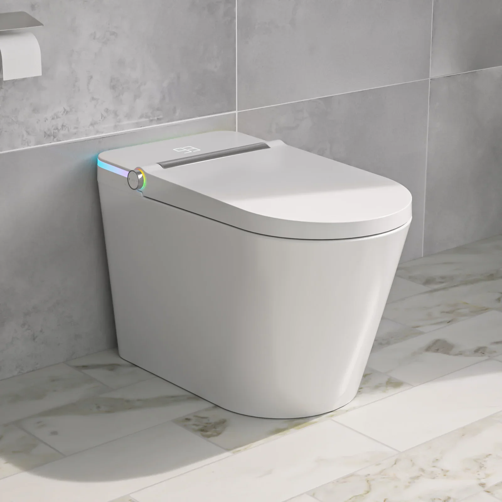 Smart Toilet for bathrooms with Smart Bidet Auto Open/Close Lid &with Bidet Built In  Heated Toilet Seat,Foot Kick Flush White