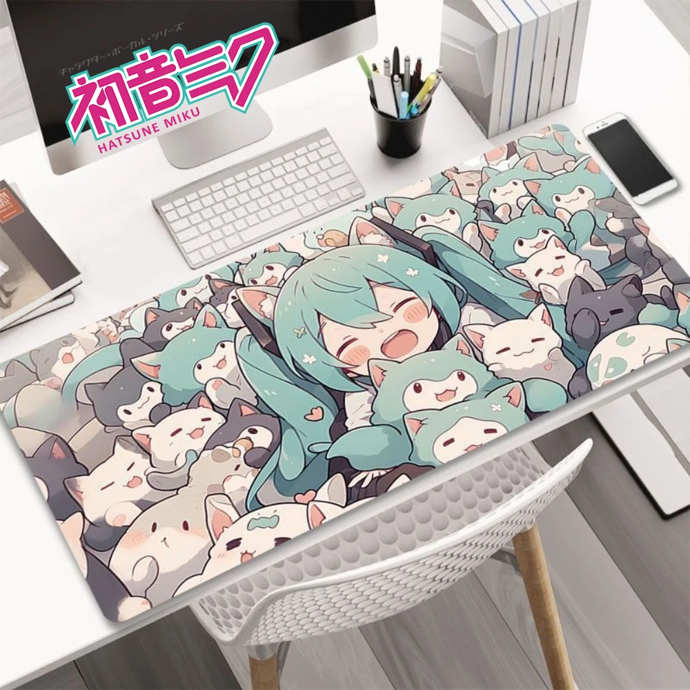 Alfombrilla de escritorio con temática de Hatsune Miku, alfombrilla de ratón suave antideslizante para juegos, estación de trabajo de ordenador para jugadores, estudiantes, regalo de vacaciones para fanáticos