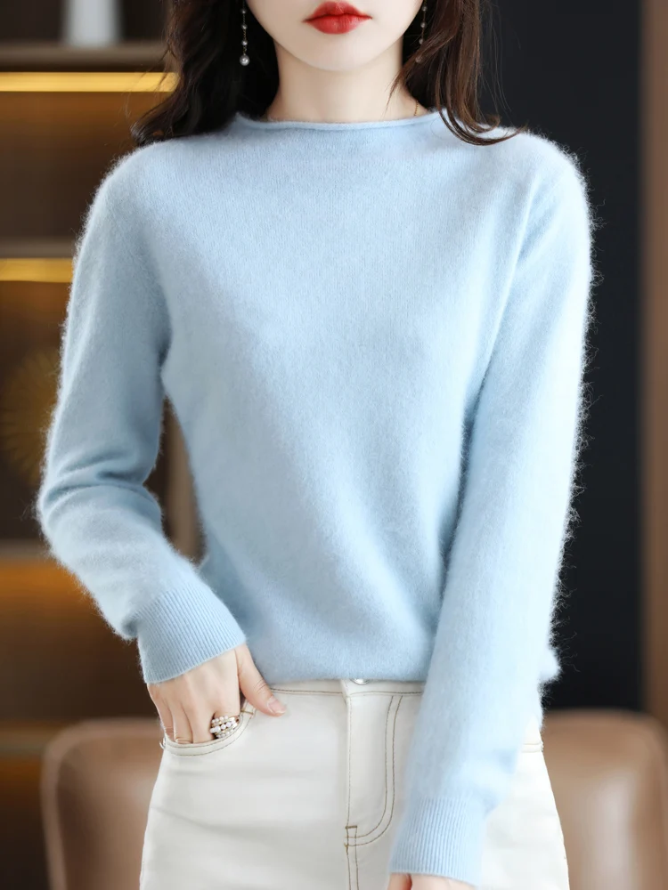 100%Mink Cashmere Sweater Autumn Winter New Knitted Pullover Women O-Neck Loose Sweater Casual Long Sleeve Thick Tops Base Shirt