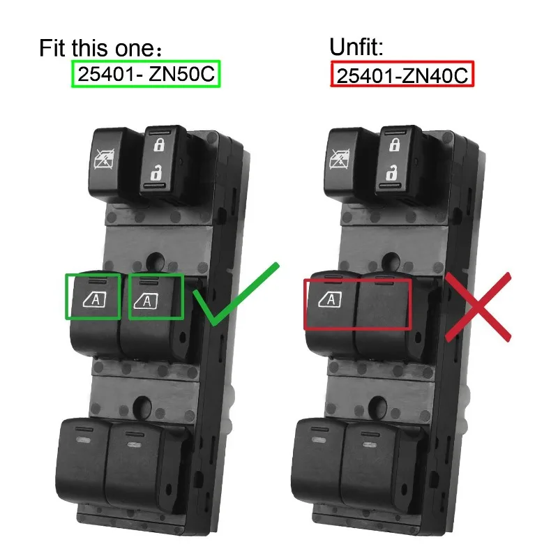 25401-ZN50C الجانب الأيسر الأمامي نافذة الطاقة مفتاح رئيسي ل 2007-2012 نيسان ألتيما 2008-2014 إنفينيتي EX35 EX37 25401ZN50C