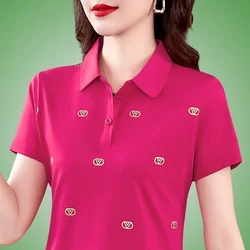 Women Polo Shirt  Summer Short Sleeve Femininas T Shirts Cotton Women Tennis Polo Shirt  Printed Ladies Vintage Tops