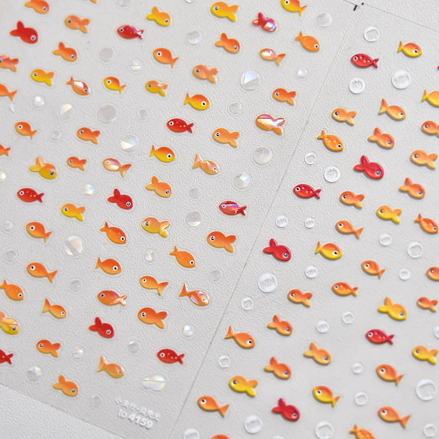 1pcs Little Red Fish Jelly Summer Goldfish Carp Ocean Beach Shiny Small Koi Soft Relief Nail Art Stickers Manicure Decora Decals