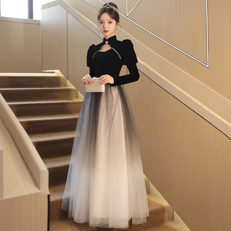 Prom Dress Evening dresses Dinner Party Long Sleeve Black Banquet Elegant gala cocktail graduation ball gown H281