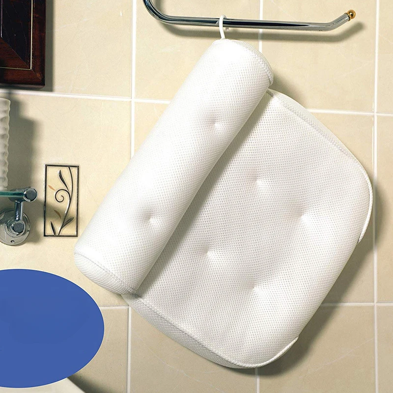 Spa Non-Slip Bath Pillow Cushioned Bath Tub Spa Pillow Bathtub Head Rest Pillow with Suction Cups for Neck Back Bathroom Supply