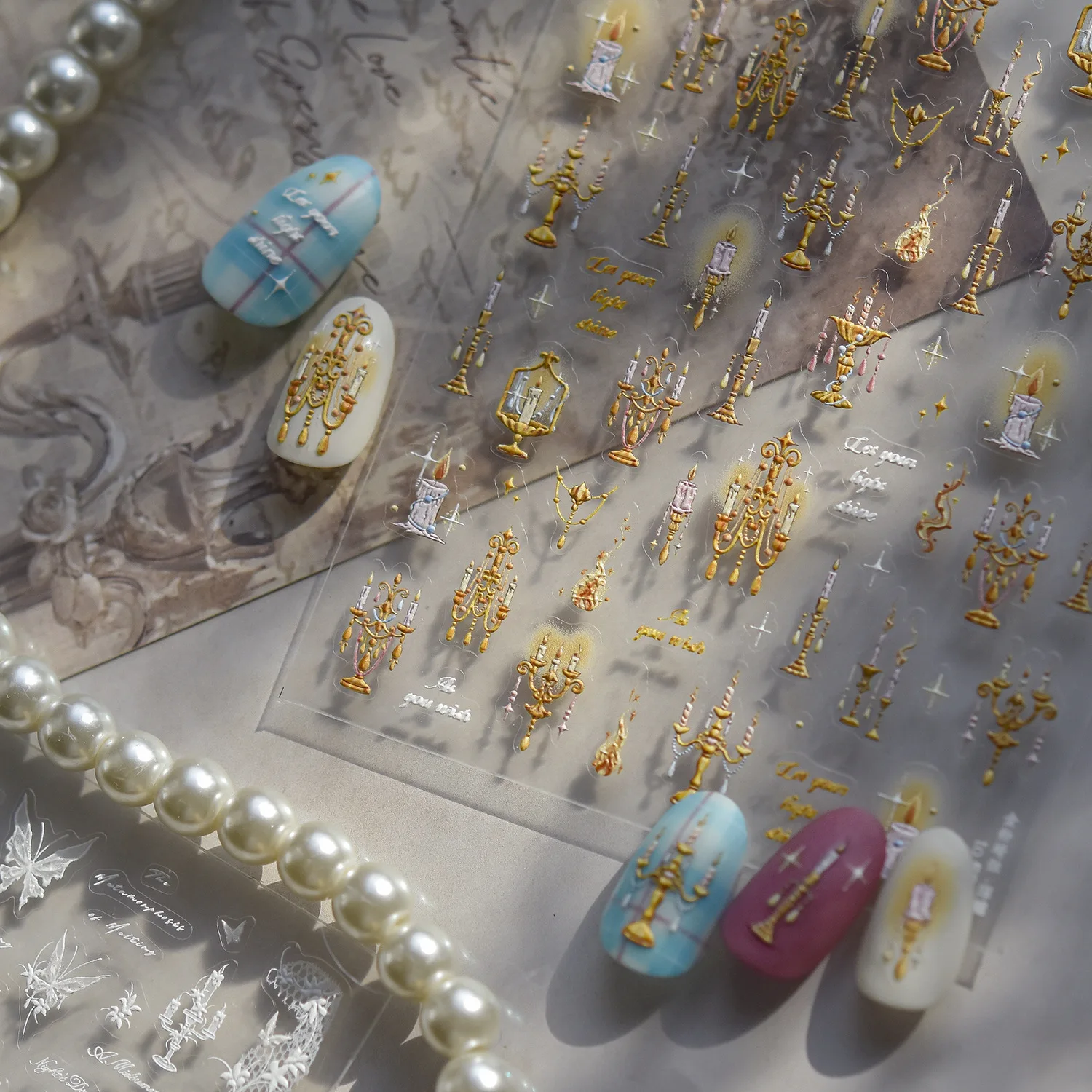 トレンディな蝶のキャンドルスティックネイルアートアクセサリーステッカー 5D エンボスネイルステッカー自己粘着マニキュア 3D 装飾デカール