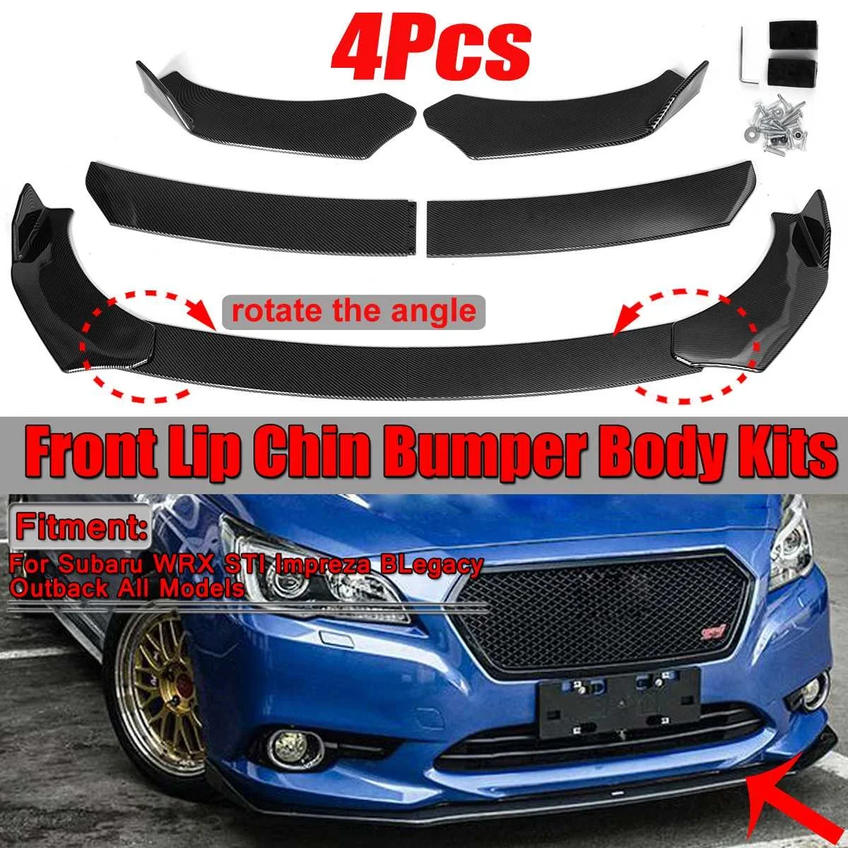 

4pcs Car Front Lip Chin Bumper Splitter Bumper Lip Deflector Lips For Subaru WRX STI Impreza BRZ Legacy Outback All Body Kit