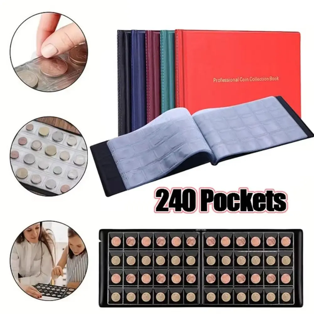 240 Pockets Coin Album Holders Transparent PVC 10 Pages Coin Collection Holder Protective Cover Oxidation Resistant
