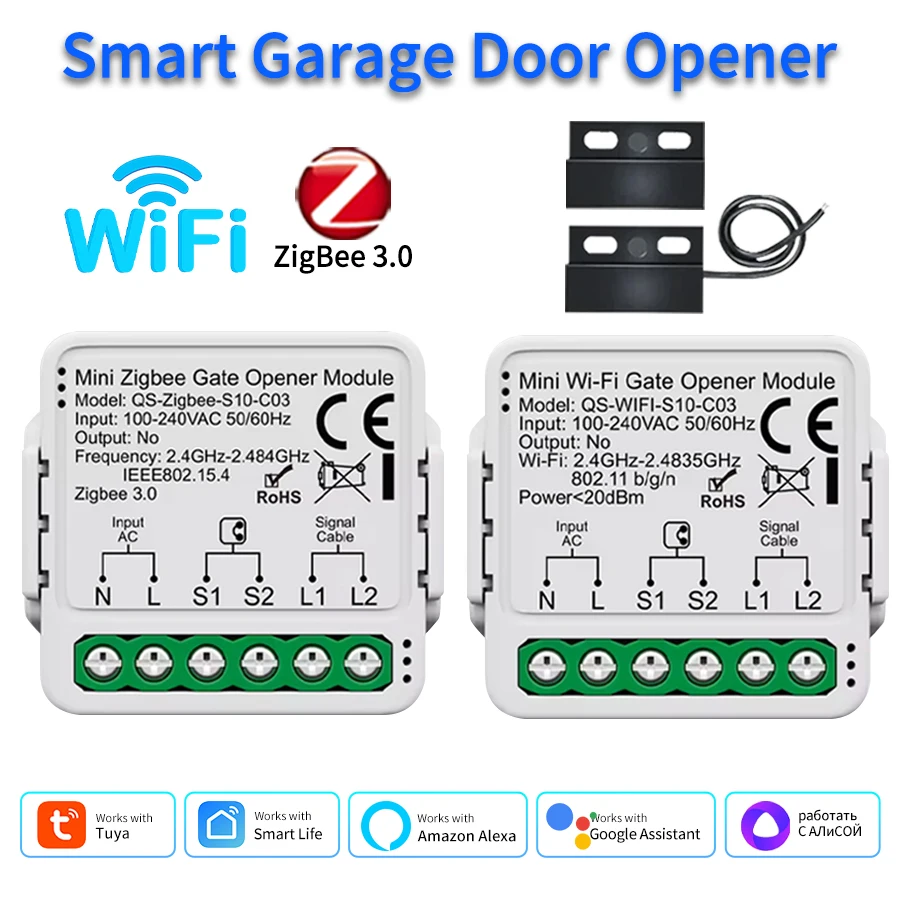 Tuya Zigbee/WiFi Switch Smart Garage Door Opener Controller Module Voice App Remote Control Work With Alexa Google Home Alice