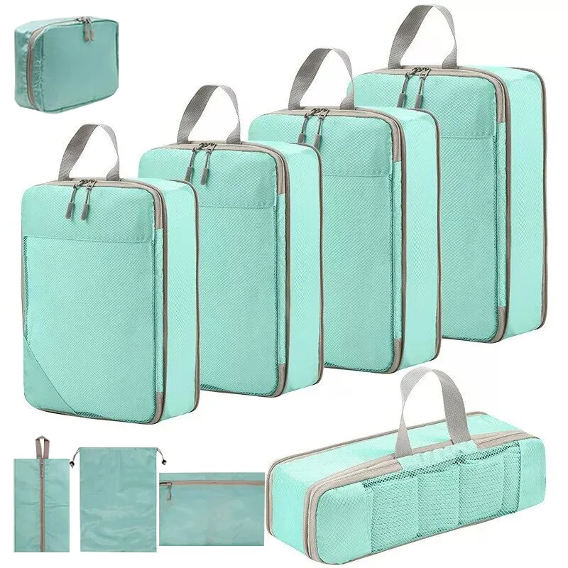 9pcs Set 0283B Mesh Breathable Lightweight Travel Essentials Compression Packaging Cube Hand Luggage Organizer