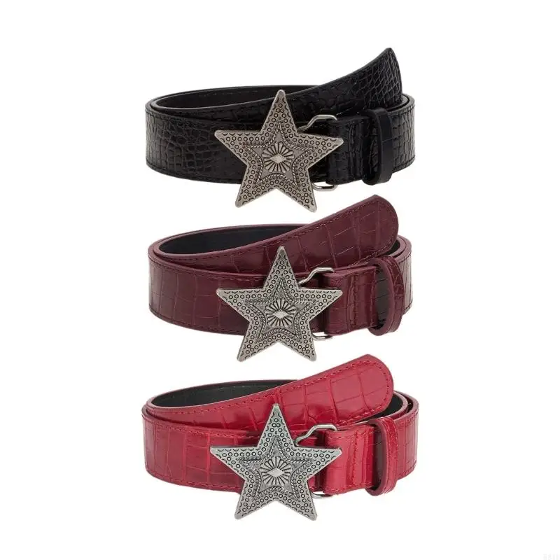 

581F Punk Star Waist Belts Retro Waist Belt Cowgirl Engraved Star Body Jewelry