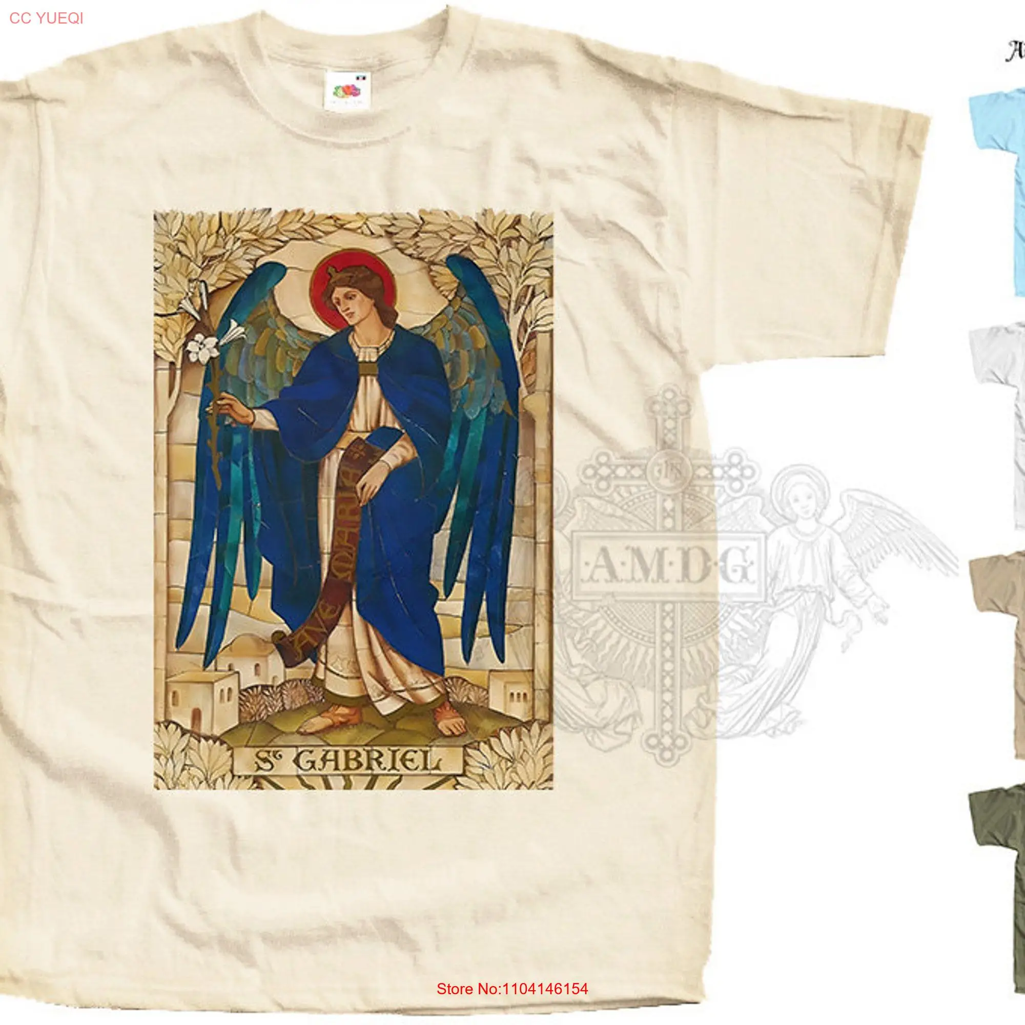 Archangel Gabriel V2 Vintage Card T SHIRT TEE Catholic Traditional Apparel beige natural white black All Sizes S to 5XL