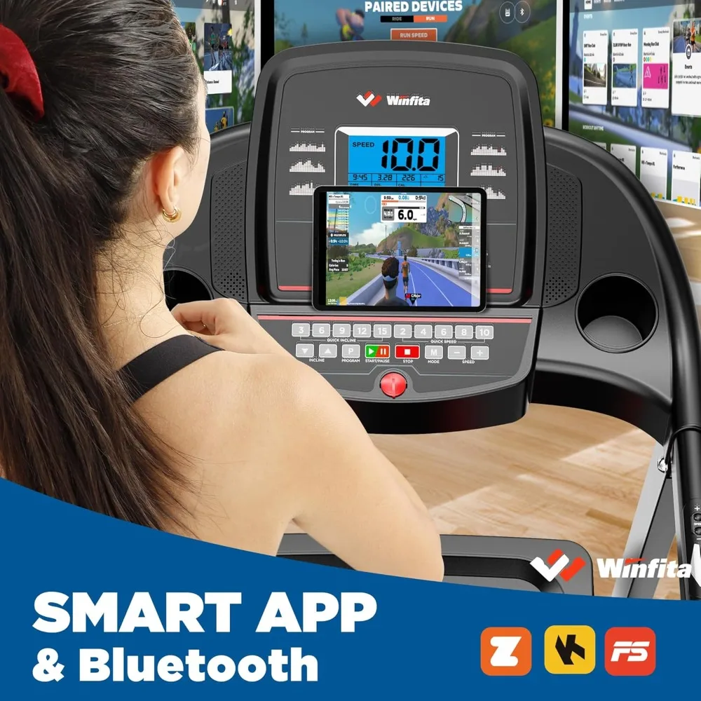 جهاز مشي قابل للطي للاستخدام المنزلي مع مائل تلقائي، سعة 300 رطل، سرعة 8 أو 10 ميلا في الساعة، توسيد ذو سطح مزدوج، لياقة بدنية عالية الجودة