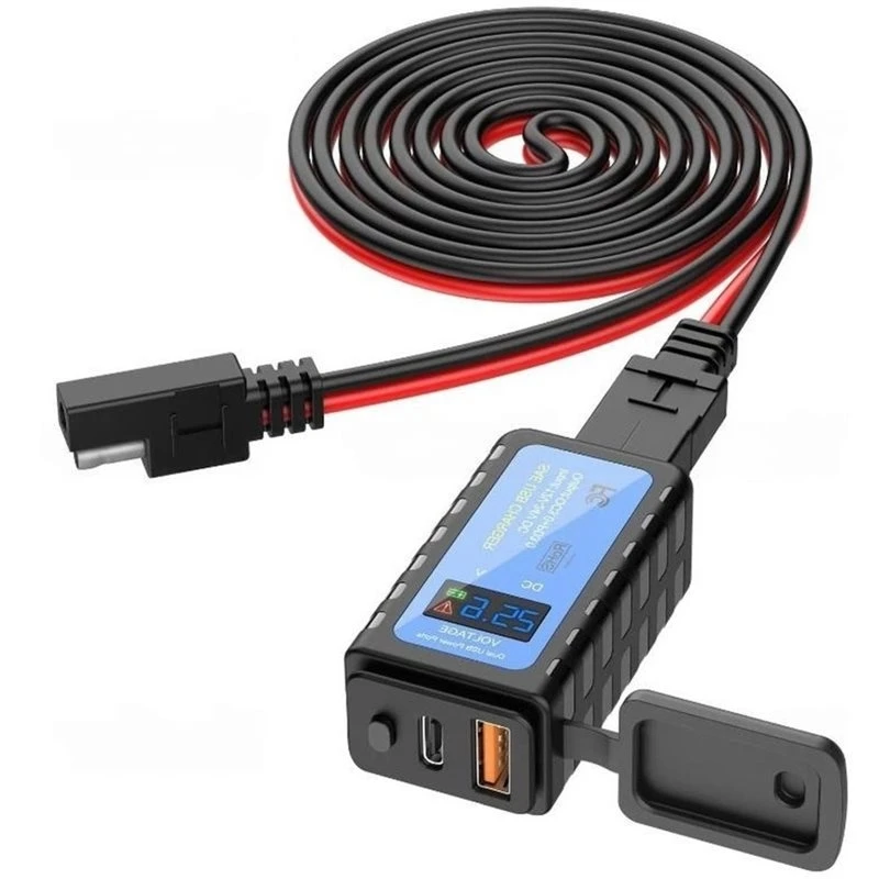 CYL-Motorcycle 12V Universal USB-C QC3.0 Fast Charger Power Adapter LED Digital Voltage Display Motorbike Accessory