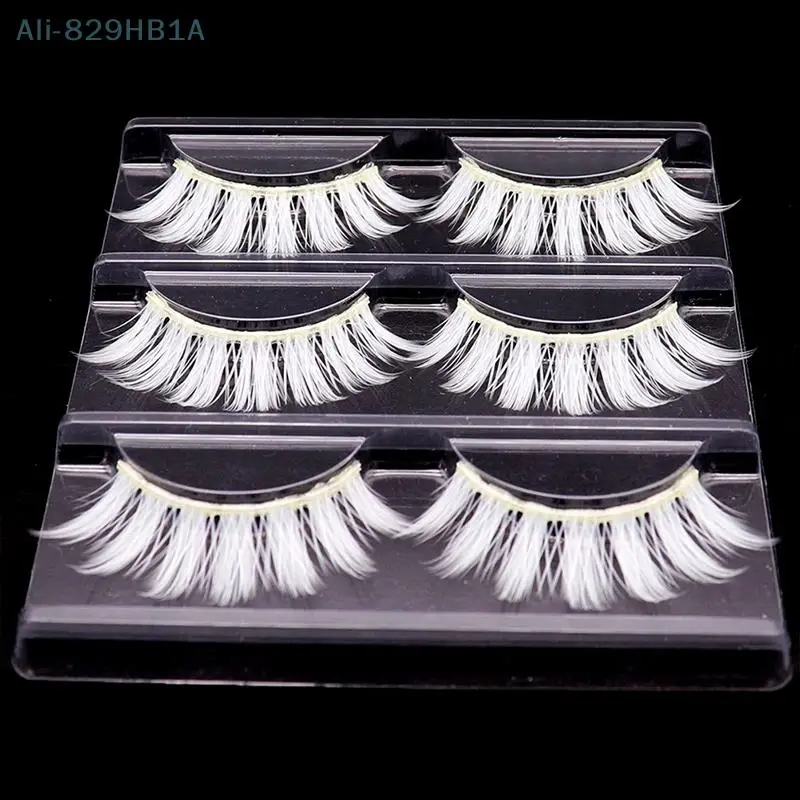 3pair White Eyelashes Cosplay Makeup Natural Long Cross Strip False Eye Lashes