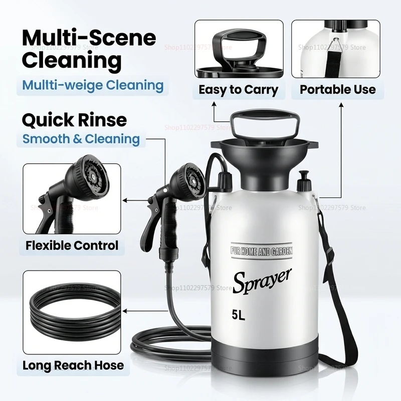 5L Outdoor Camping Shower Kit Portable Hand Pump with 1.5M Hose Waterproof Compact Shower for Camping hiking outdoor adventures