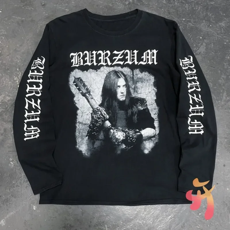 

American High Street Retro Rock Hip Hop Black Long Sleeve Kanye West Sweatshirt Casual Loose Cotton Men Women Tshirts