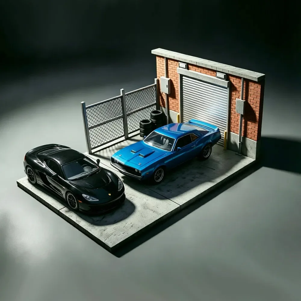 1:64 Miniatur-Reparaturwerkstatt Parkplatz-Szenerie Automodell Diorama Straße 3D-Gedrucktes DIY Blanko-Modell Desktop-Ornamente – Detail 2